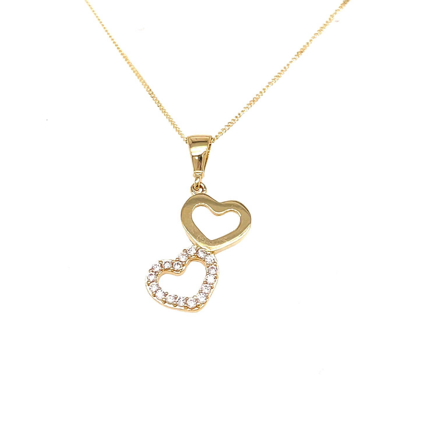 9ct Gold Open Double Heart Cubic Zirconia Pendant