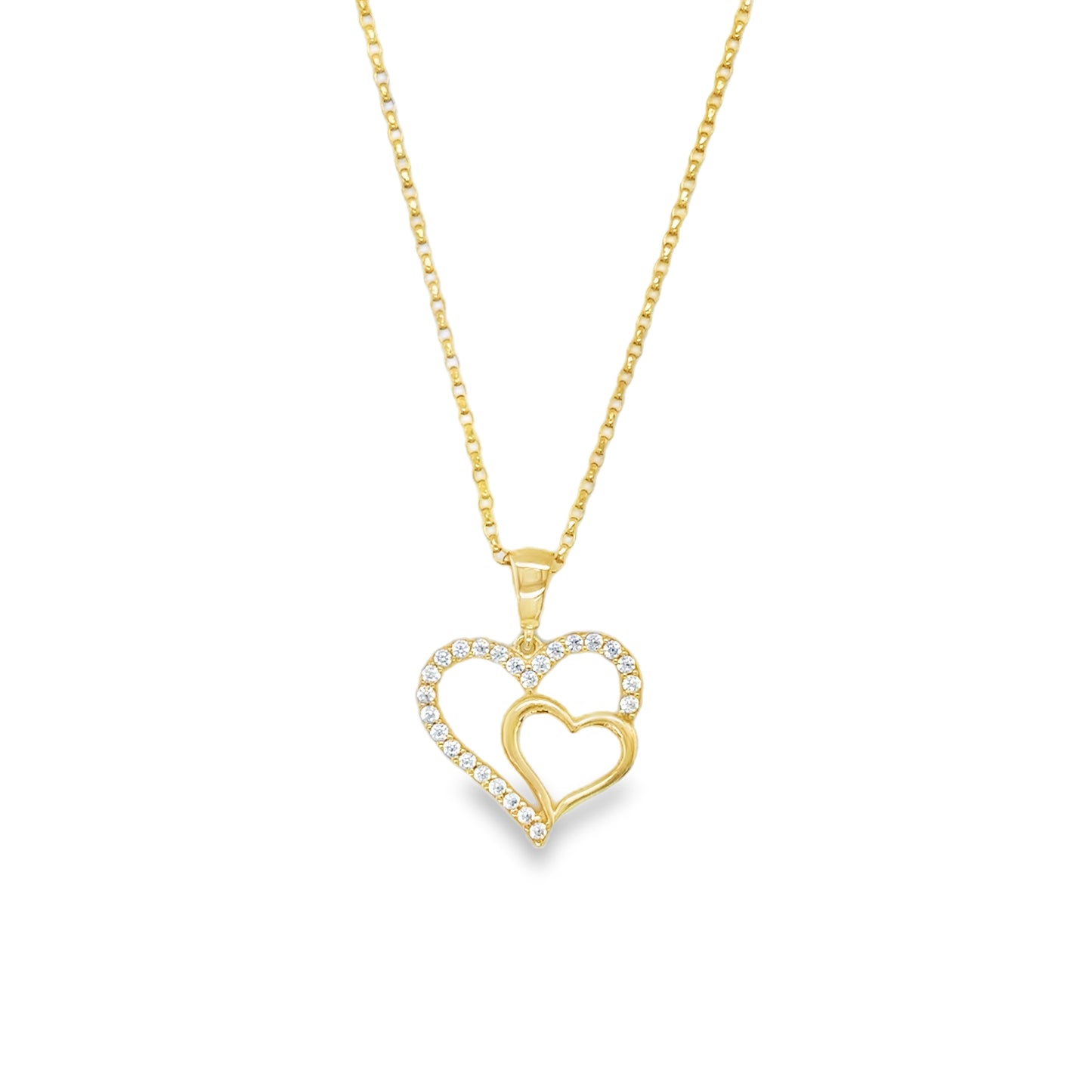 9ct Gold  Cubic Zirconia Double Heart Pendant
