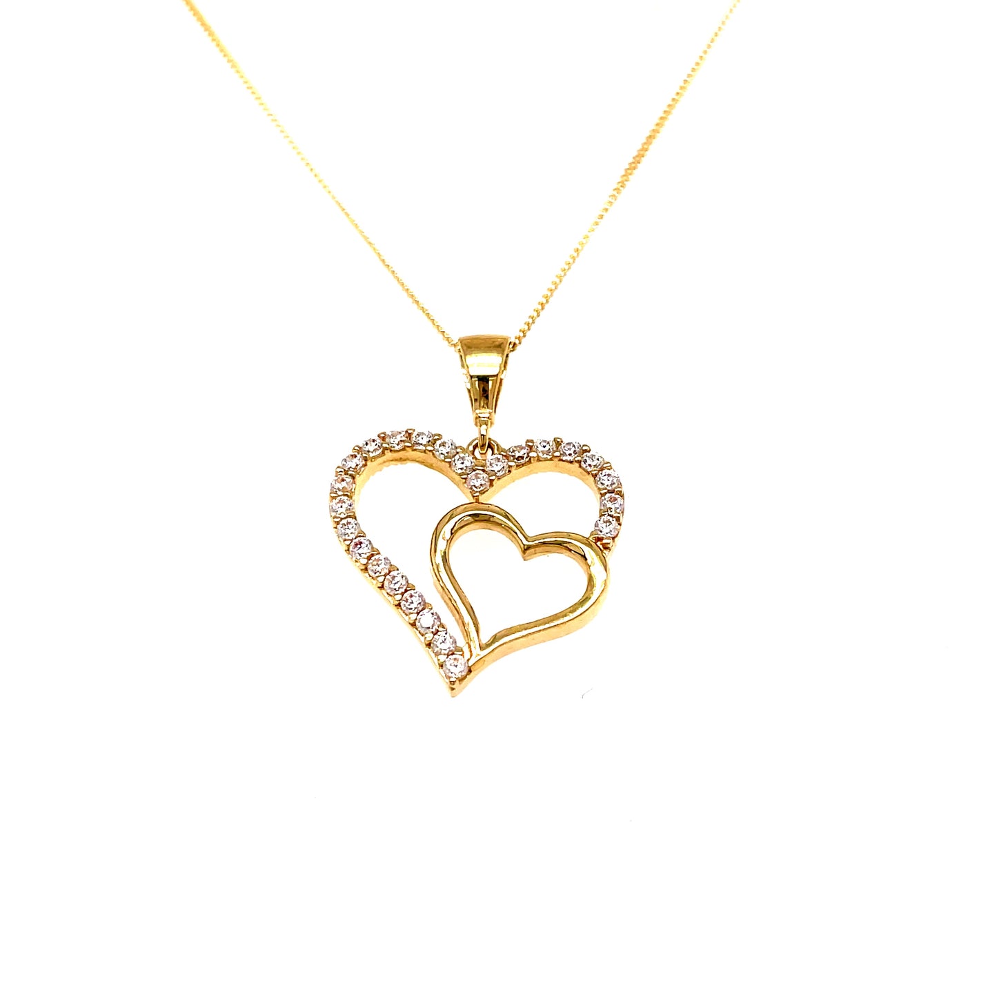 9ct Gold  Cubic Zirconia Double Heart Pendant