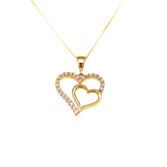 9ct Gold  Cubic Zirconia Double Heart Pendant