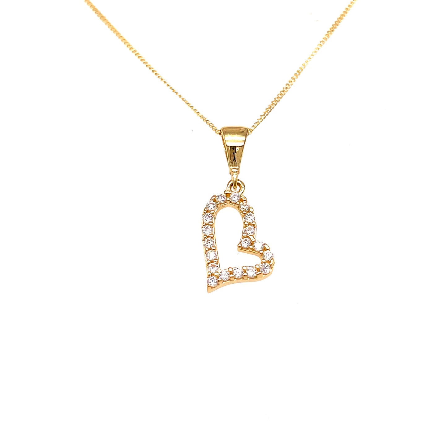 9ct Open Heart Cubic Zirconia Pendant