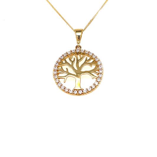 9ct Gold Open Tree Of Life Cubic Zirconia Pendant