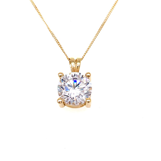 9ct Gold 9mm 4 Claw Solitaire Cubic Zirconia  Set Pendant