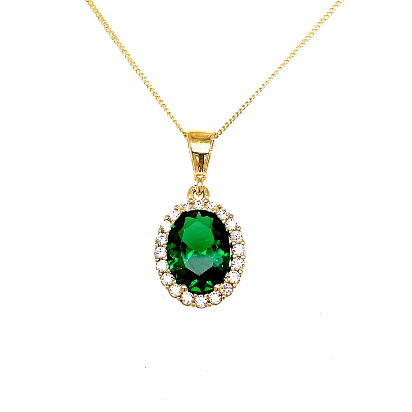 9ct Oval Cubic Zirconia And Synthetic Emerald Pendant