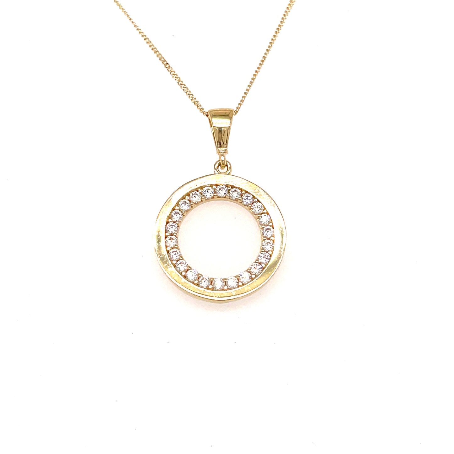 9ct Gold Open Circle Cubic Zirconia Centre Pendant