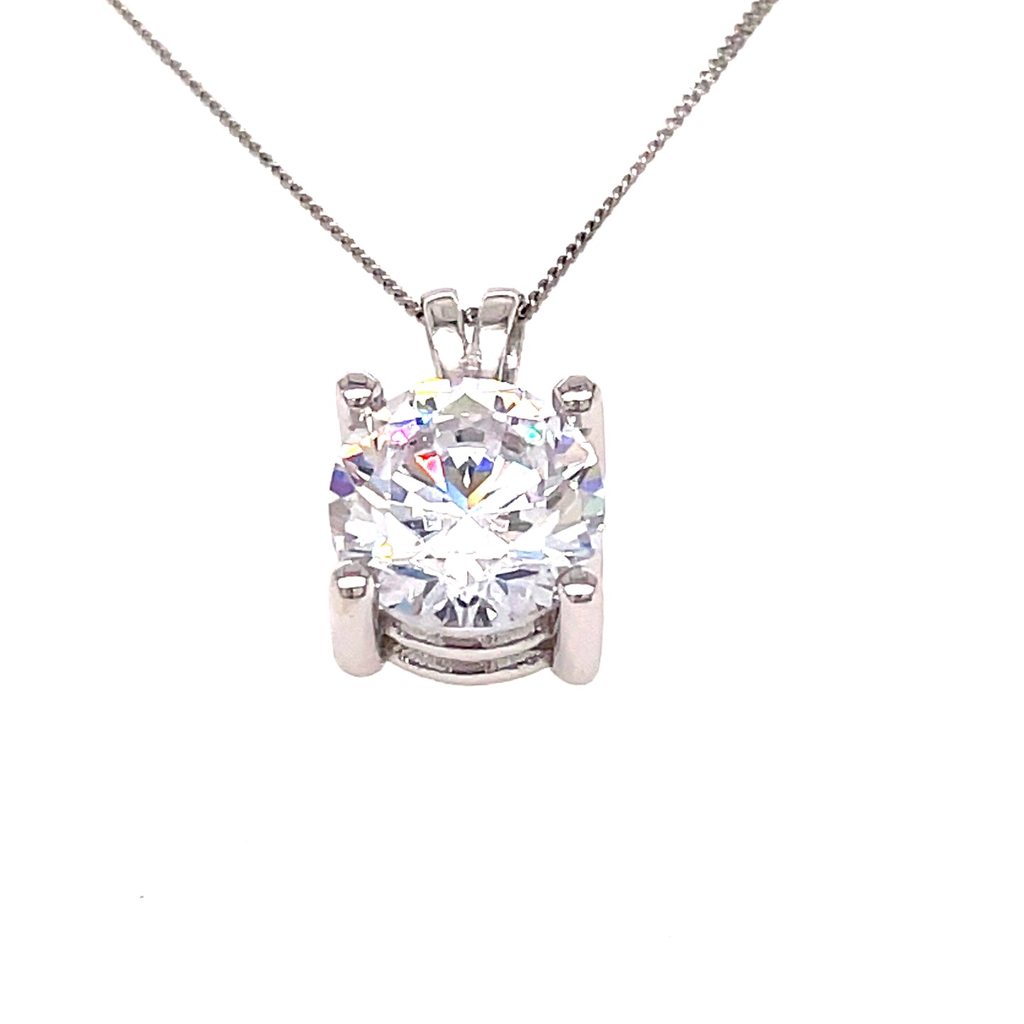 9ct White Gold Round 9mm 4 Claw Cubic Zirconia Solitaire Pendt