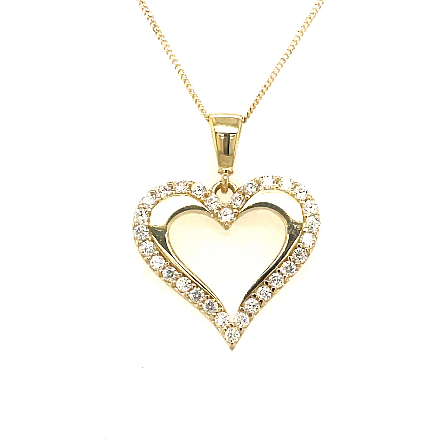 9ct Gold Open Heart Cubic Zirconia Pendant