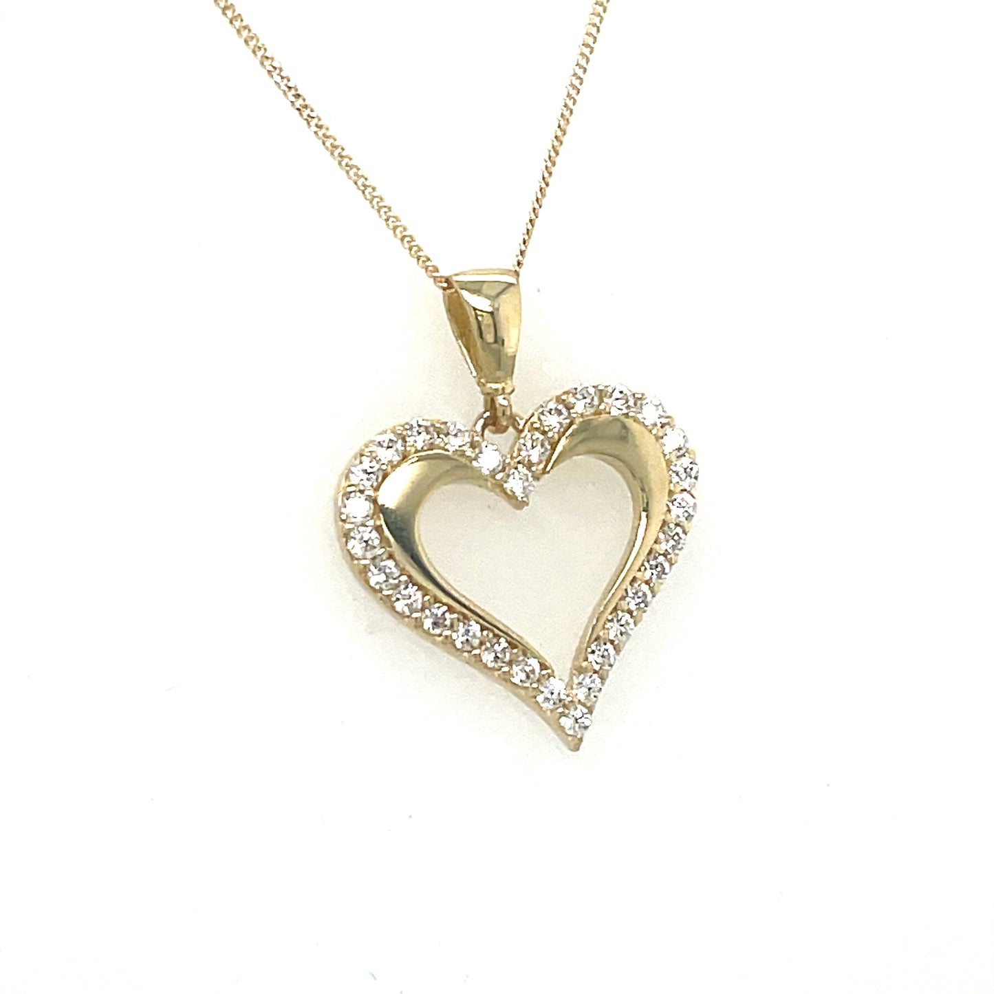 9ct Gold Open Heart Cubic Zirconia Pendant