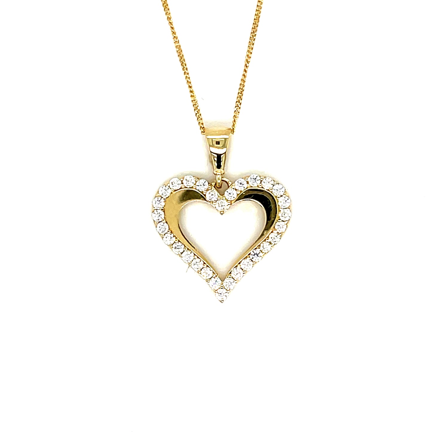 9ct Gold Open Heart Cubic Zirconia Pendant