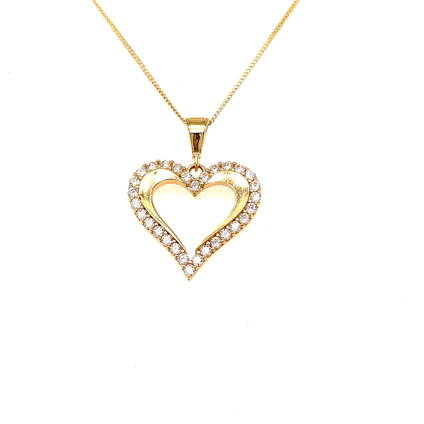 9ct Gold Open Heart Cubic Zirconia Pendant