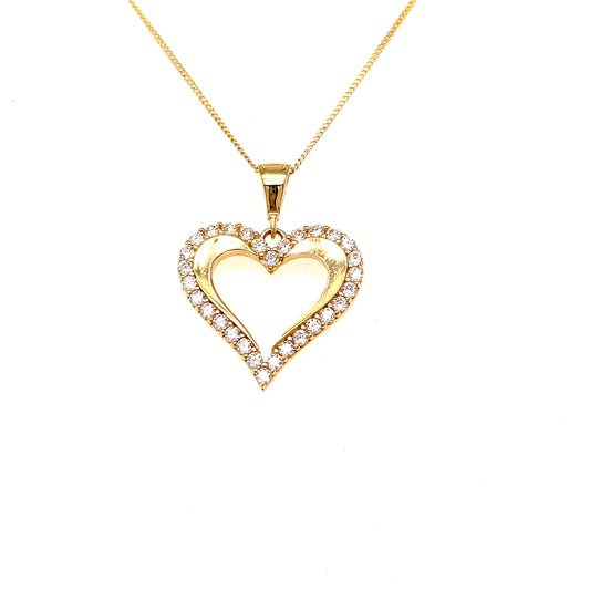 9ct Gold Open Heart Cubic Zirconia Pendant