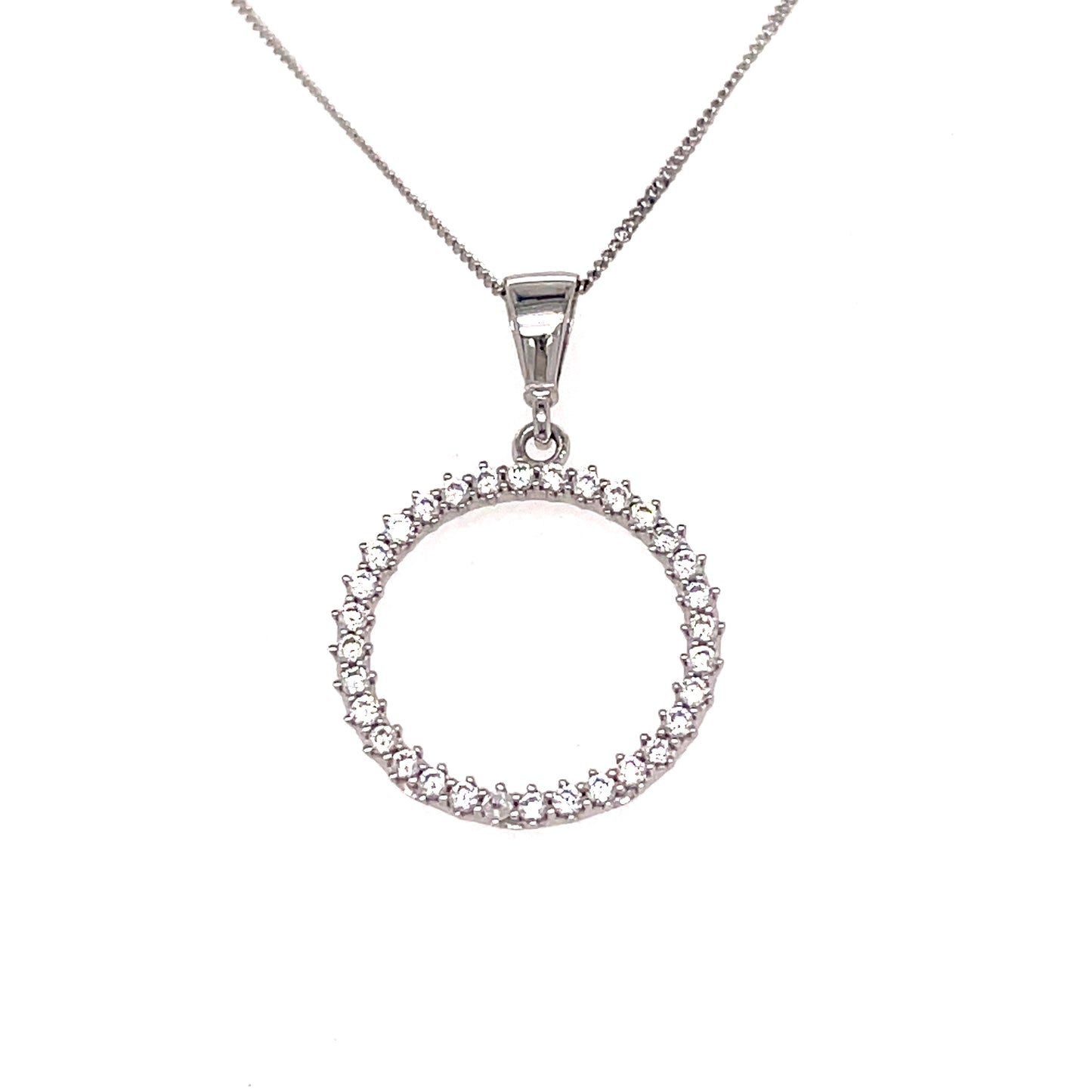 9ct White Gold Open Circle Cubic Zirconia Claw Set Pendant