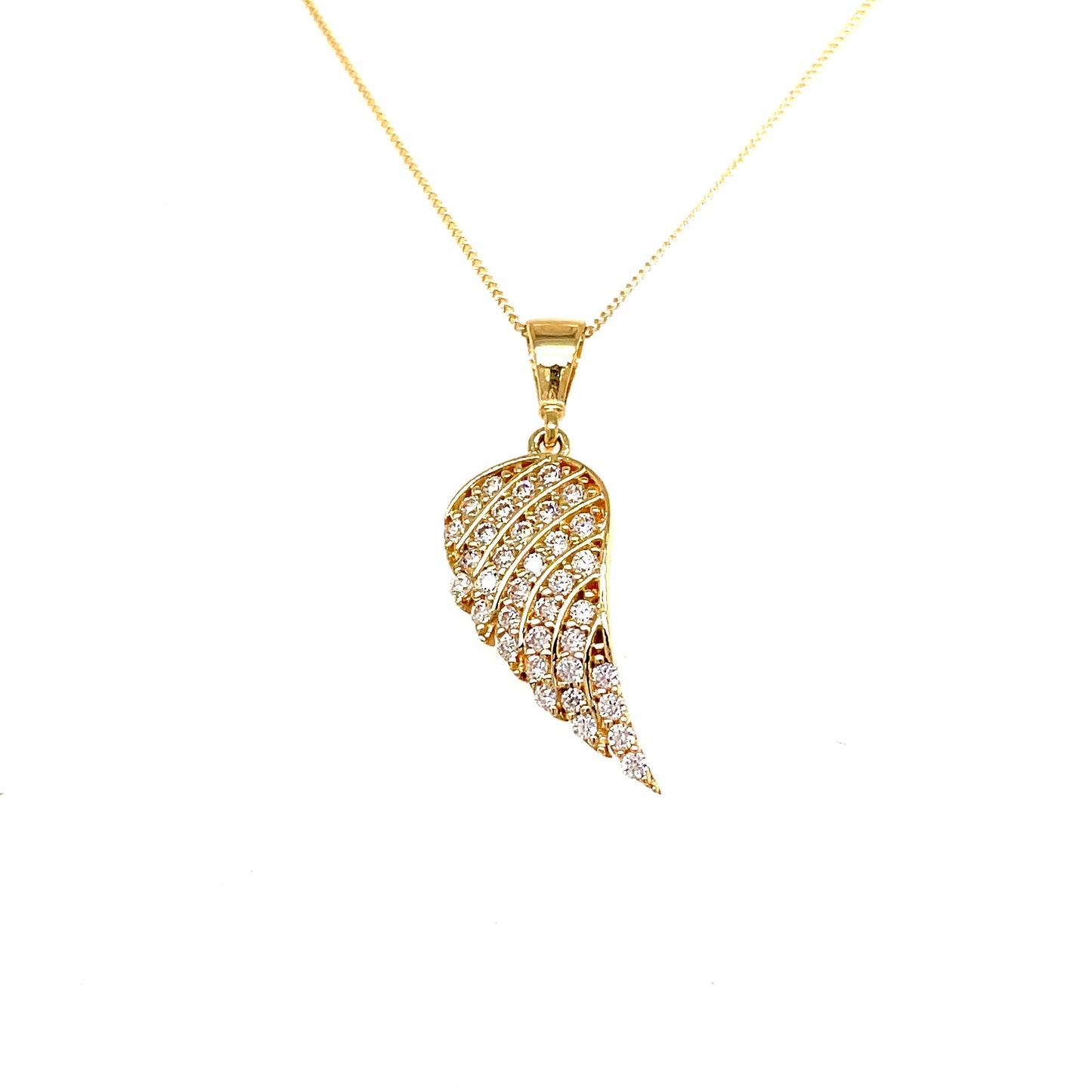 9ct Gold Angel Wing Inset With Cubic Zirconia Pendant