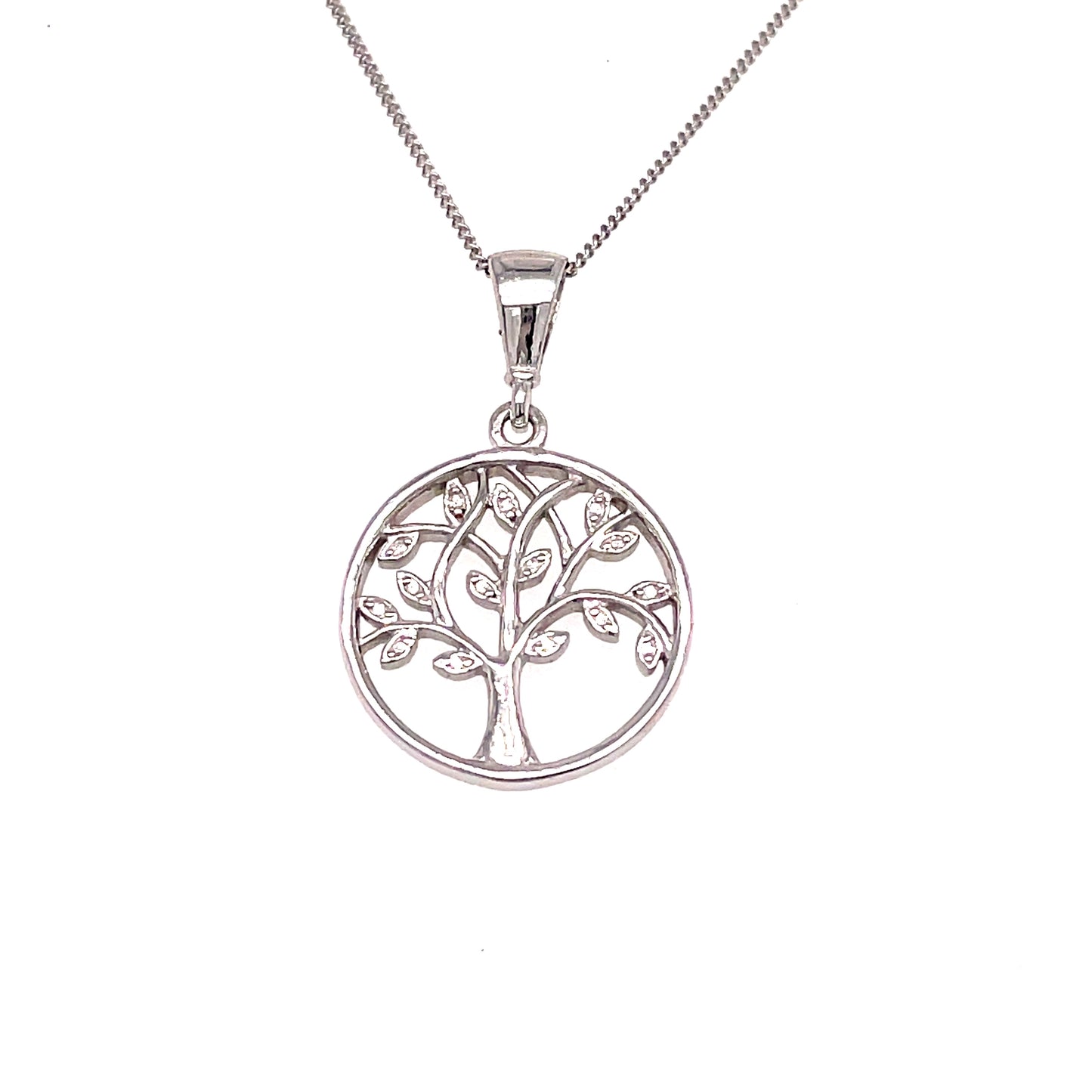 9ct White Gold Open Cubic Zirconia Tree Of Life Pendant