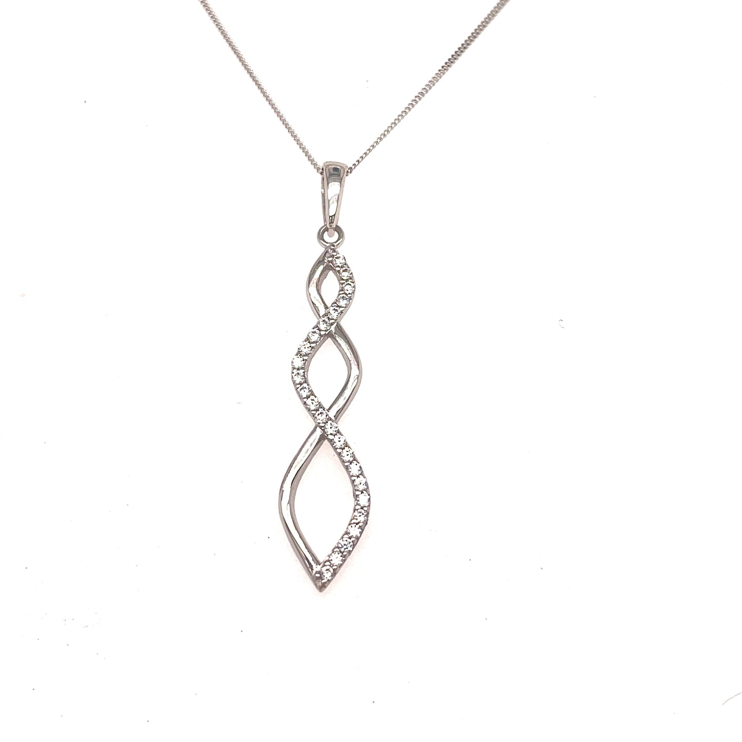 9ct White Gold Cubic Zirconia Figure Of 8 Pendant