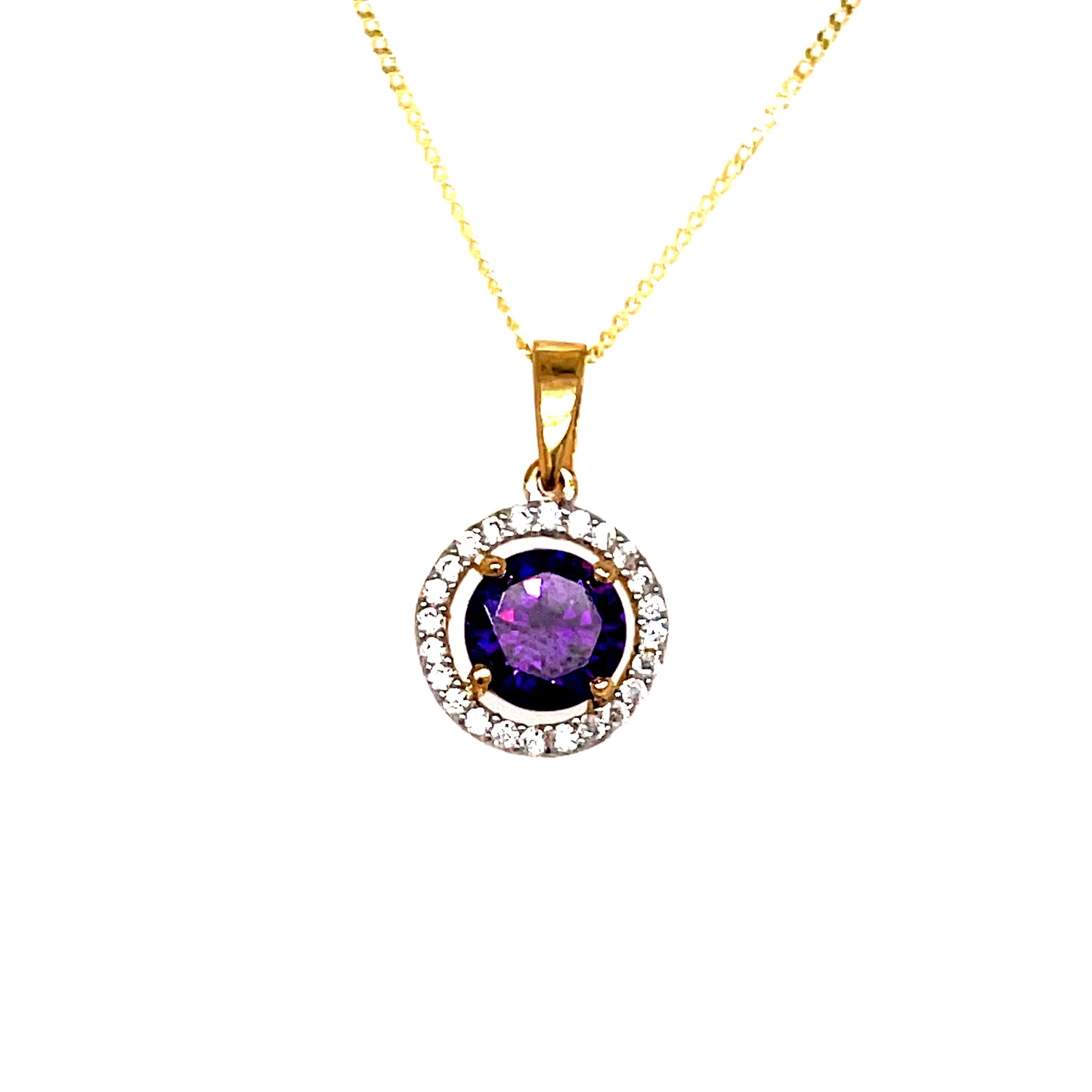 9ct Round Cubic Zirconia And Synthetic Amethyst Pendant