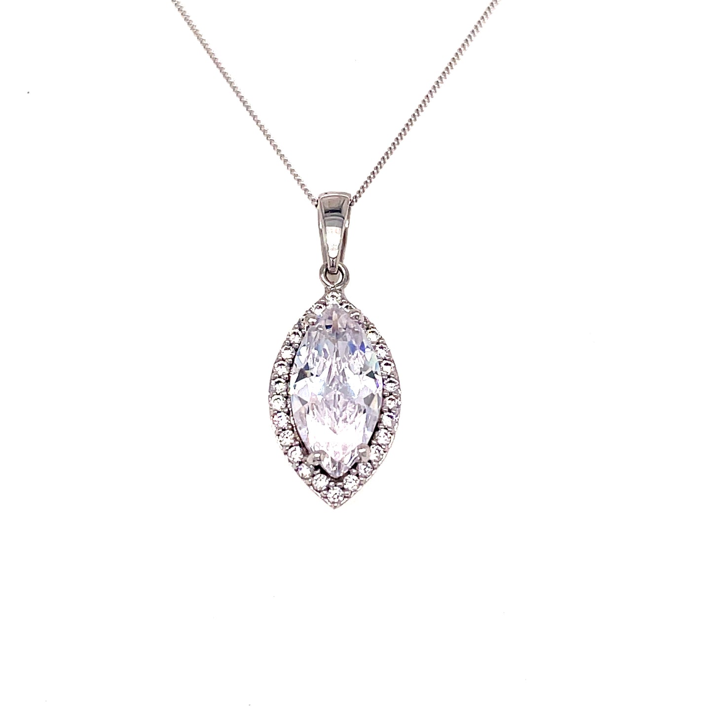 9ct White Gold Cubic Zirconia Marquise Pendant