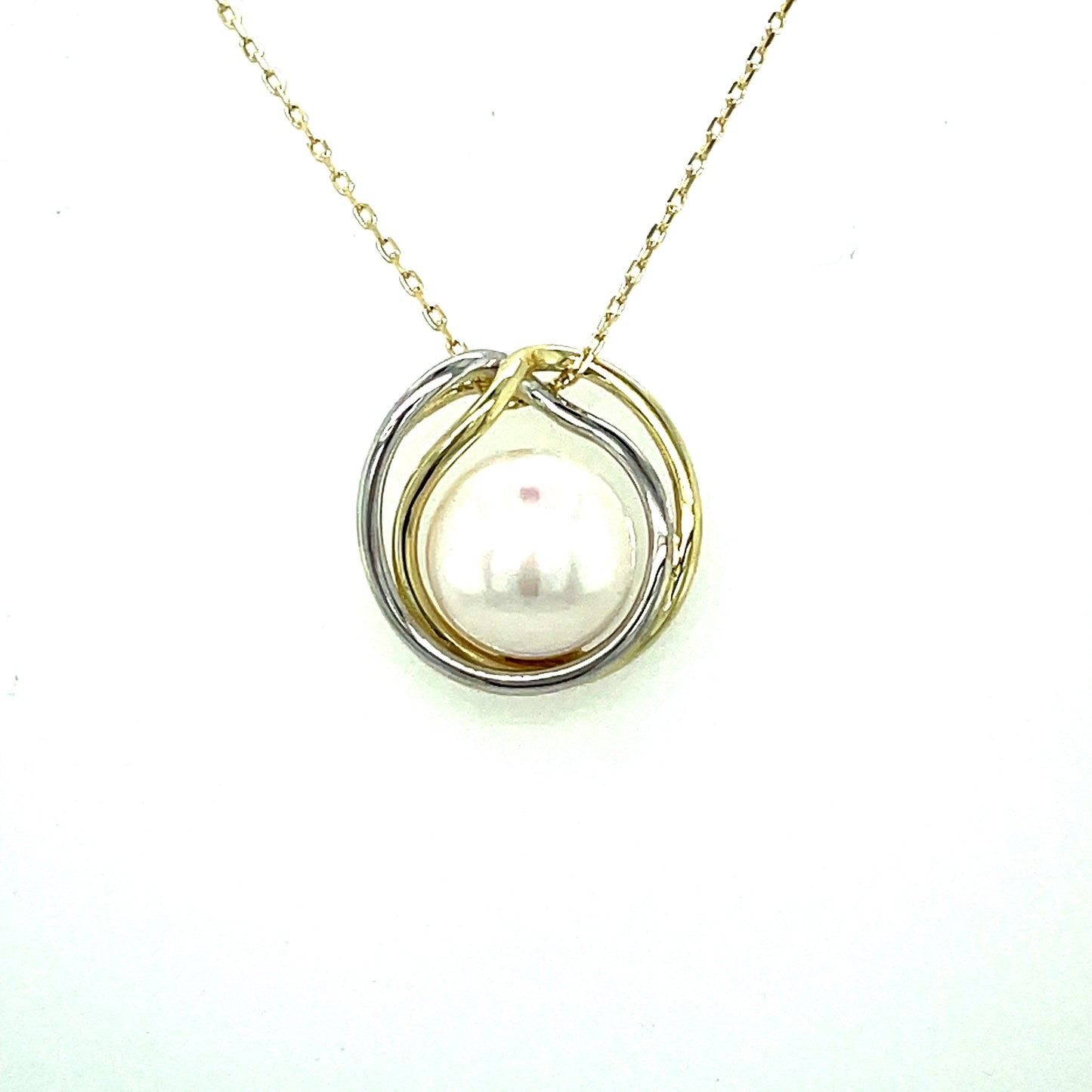 9ct Two Tone Open Swirl Pearl Pendant