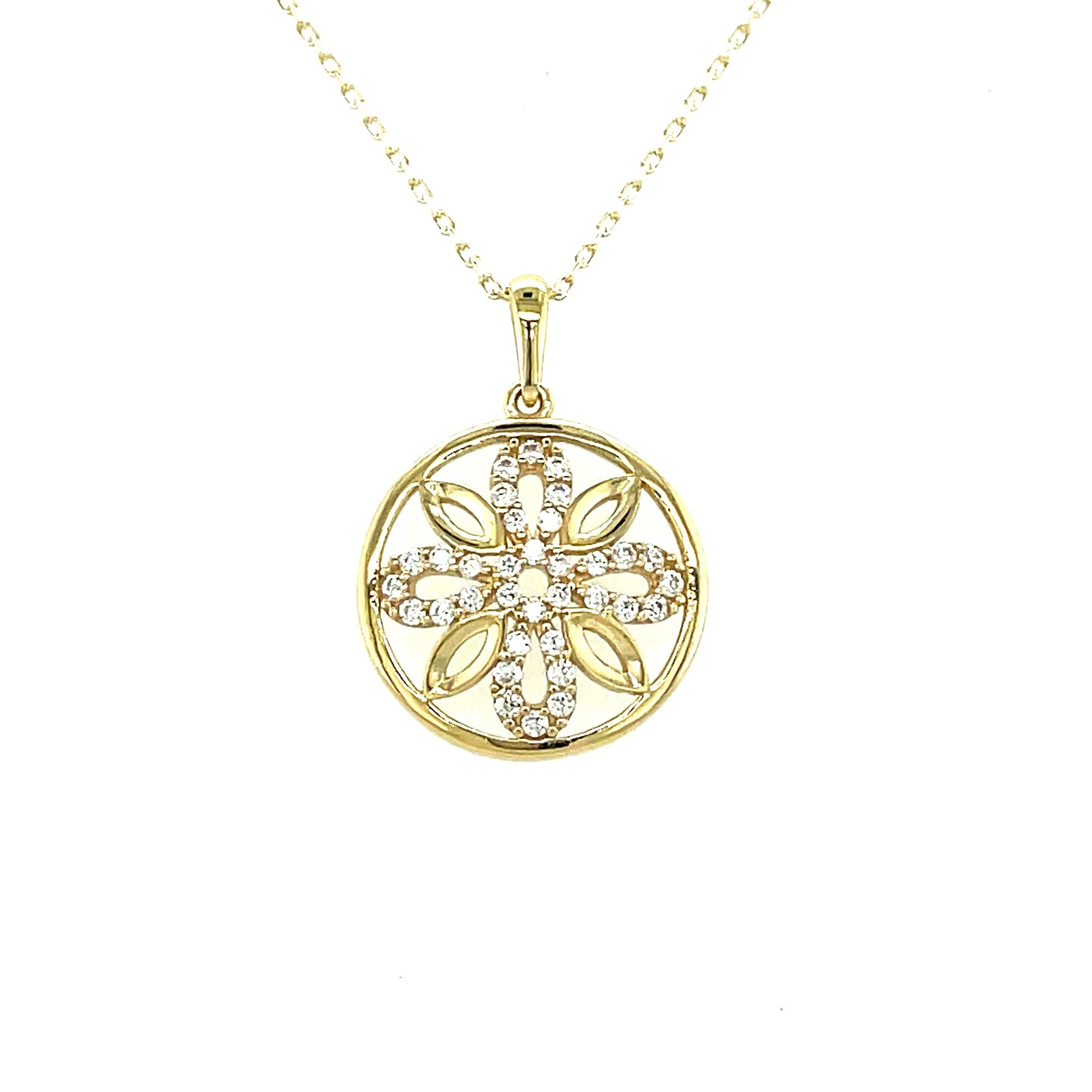 9ct Open Circle Cubic Zirconia Flower Detail Pendant