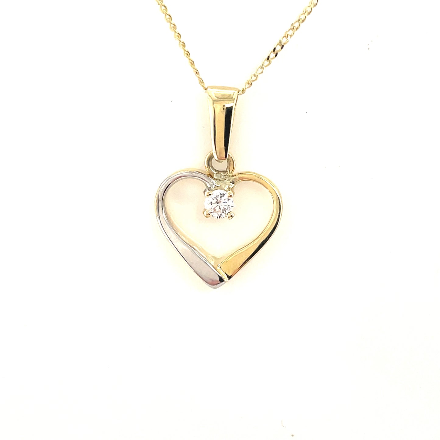 9ct Two Tone Open Heart Cubic Zirconia Pendant