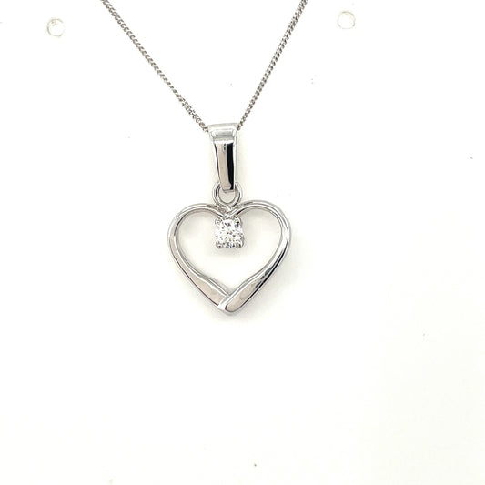 9ct White Gold Open Heart Cubic Zirconia Pendant