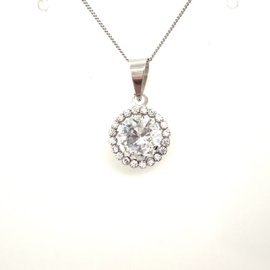 9ct White Gold Cubic Zirconia Cluster Pendant