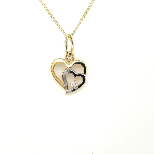 9ct Two Tone Double Heart Cubic Zirconia