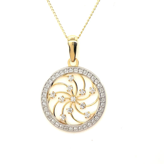 9ct Goldround Cubic Zirconia Circle Pendant With Internal Swirl