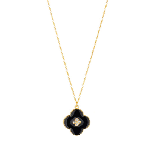 9ct Yellow Gold Black Enamel Clover