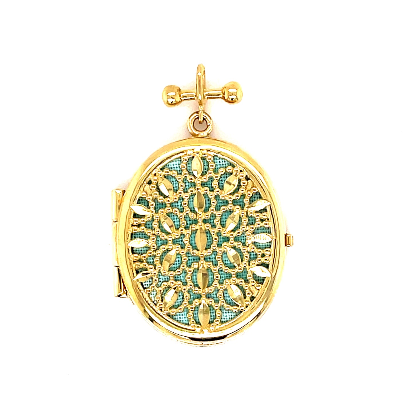 9ct Oval Diamond Cut Green Insert Locket
