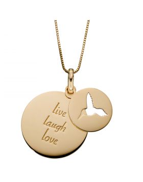 9ct Double Disc Humming Bird Live Laugh Love Pendant