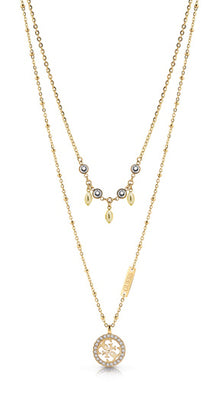 Guess Silver Plated Necklet With Cubic Zirconia Heart Disc