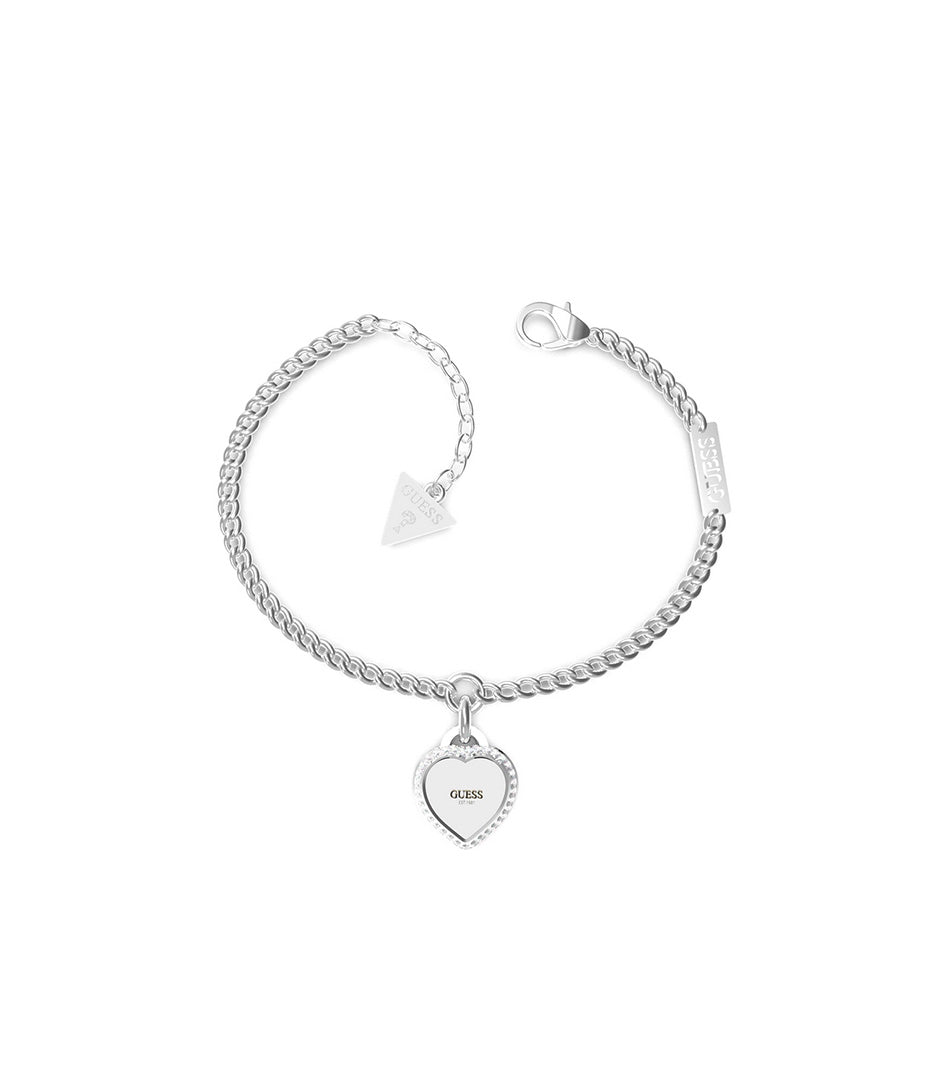 Guess Silver Lated Cubic Zirconia Heart Charm Bracelet