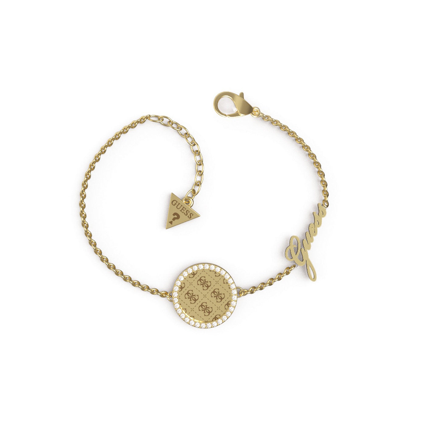 Guess Gold Plated Cubic Zirconia Round Disc Bracelet
