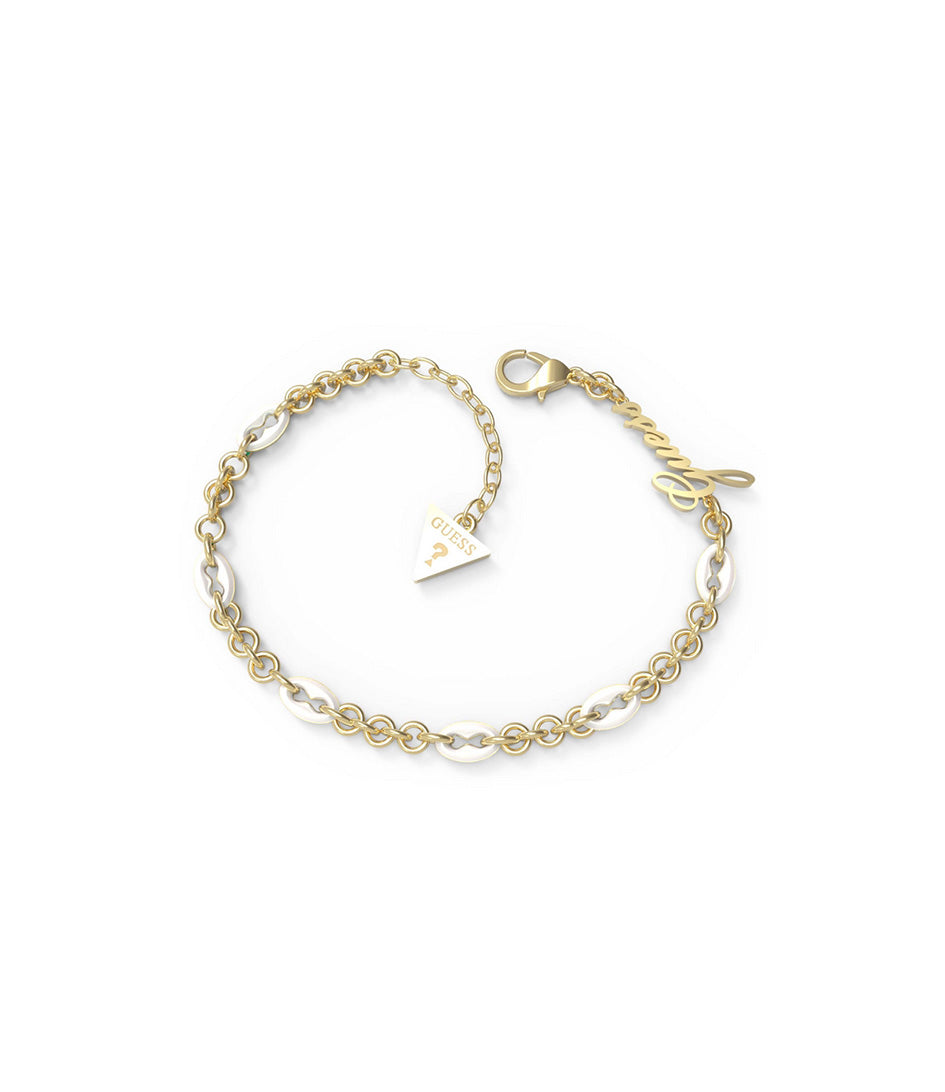 Guess Gold Plated White Enamel Oval Link Bracelet