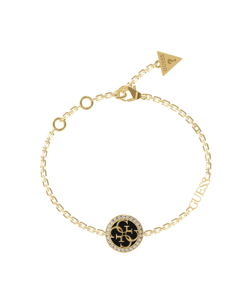 Guess Goldplated Bracelet With Round Black/ Cubic Zirconia Disc