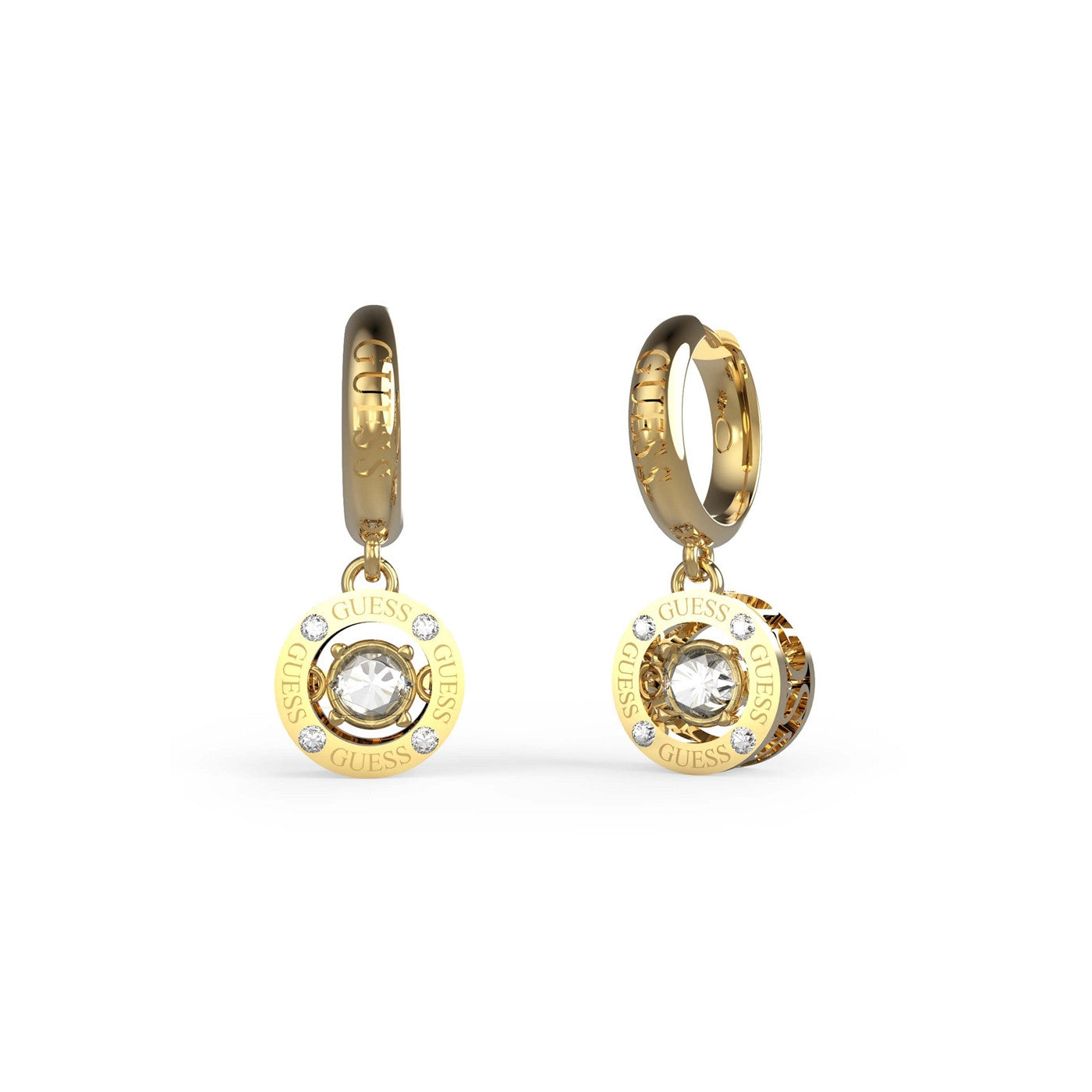 Guess Gold Plated Cubic Zirconia Round Drop Huggie Earring