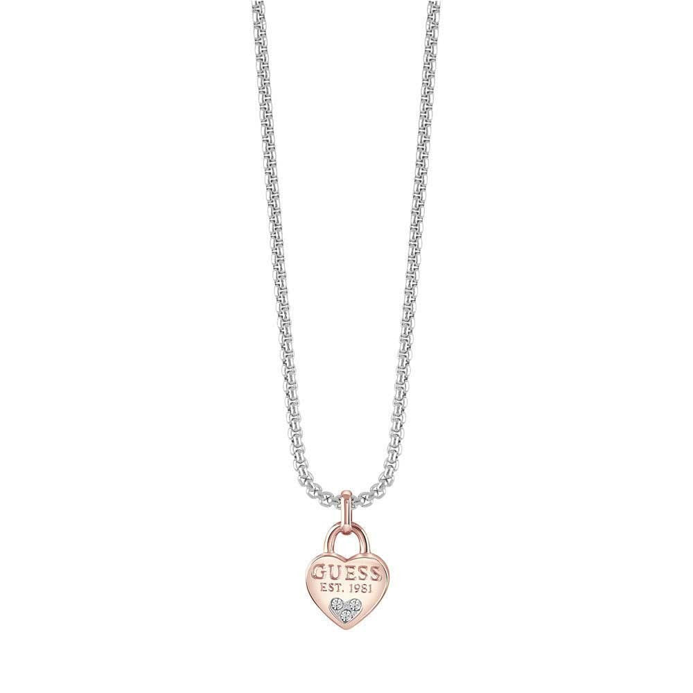 Guess Rose Padlock Necklet In Silver