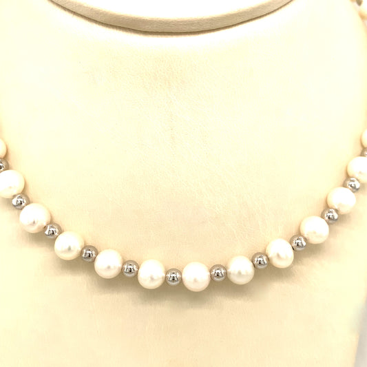 Sterling Silver And Pearl 16'' Necklet