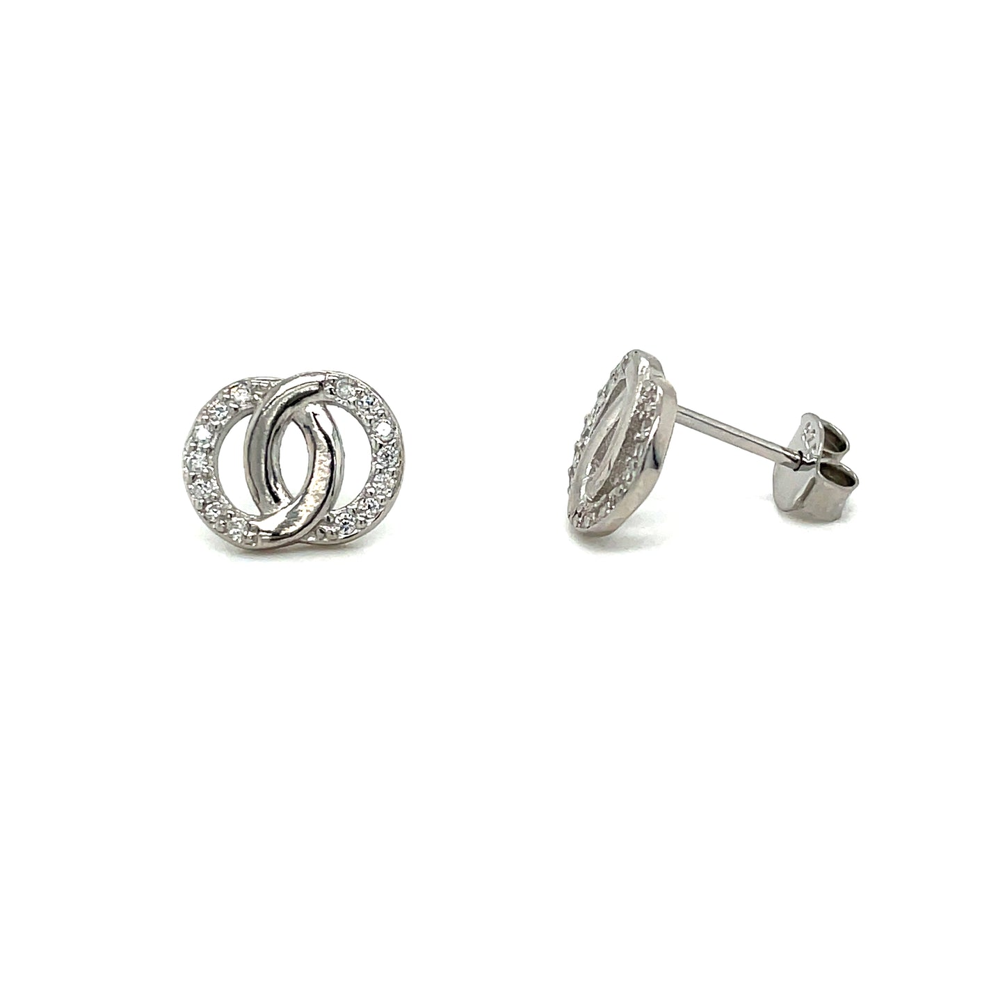Sterling Silver Polished and Open Double CZ Stud Earrings
