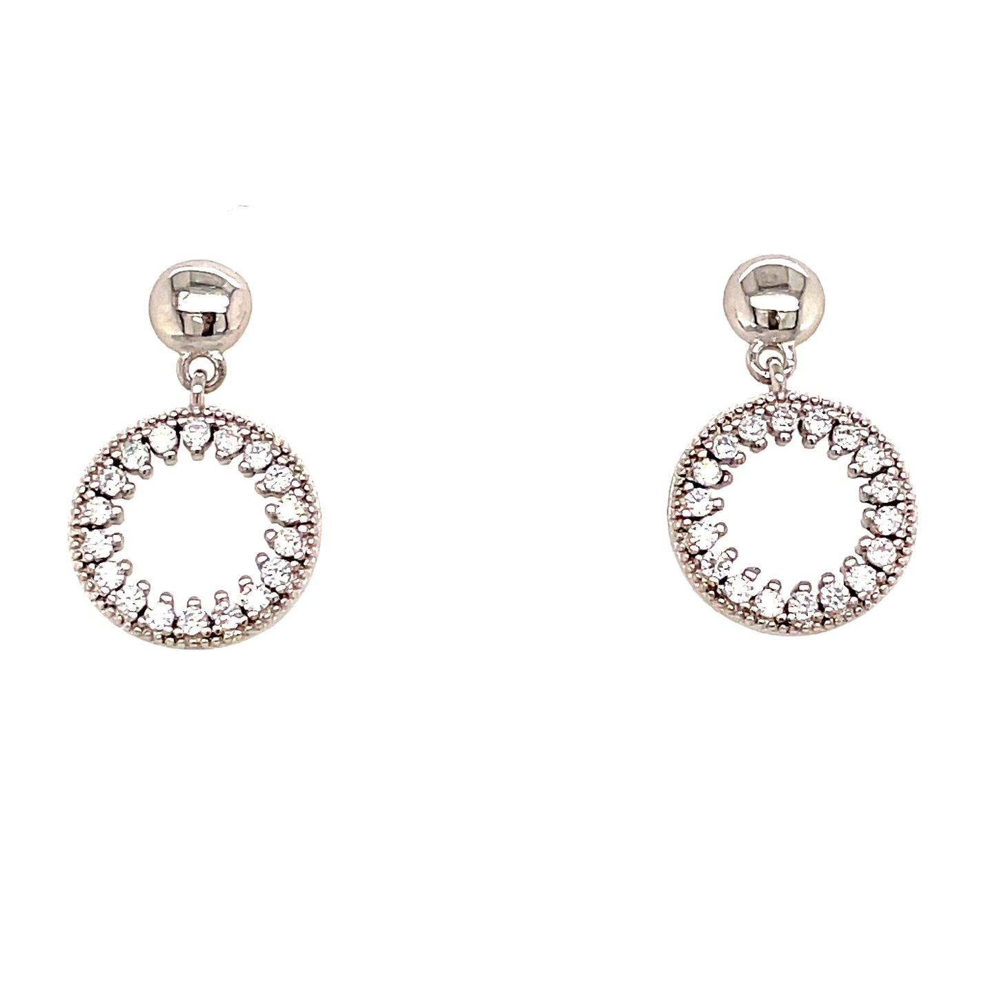 Sterling Silver Cubic Zirconia Open Circle Drop Stud Earring