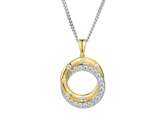 Sterling Silver and Gold Plated Open Double CZ Circle Necklet