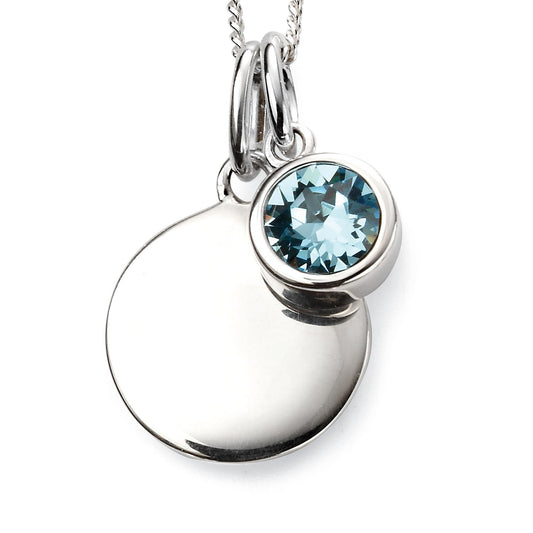 Sterling Silver Disc March Aquamarine Birthstone Charm Pendant