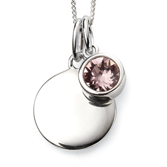 Silver Disc June Light Amethyst Birthstone Charm Pendant
