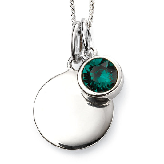 Sterling Silver Disc May Green Stone  Birthstone Charm Pendant