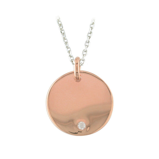 Sterling Silver Cubic Zirconia Round Disc In Rose