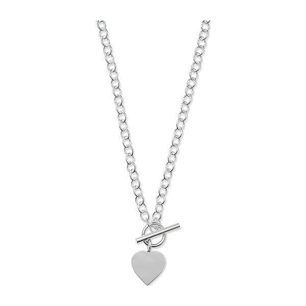 Sterling Silver T/Bar And Heart Necklet