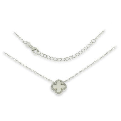 Sterling Silver Cubic Zirconia And Mother Of Pearl Necklet