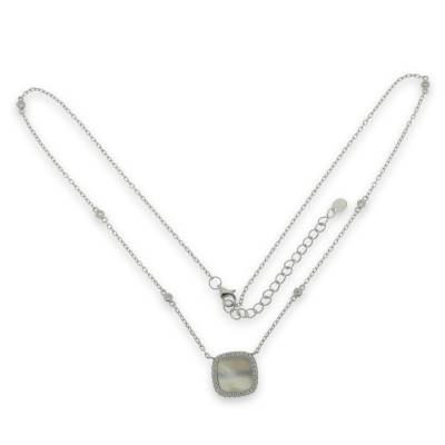 Sterling Silver Cubic Zirconia And Mother Of Pearl Necklet
