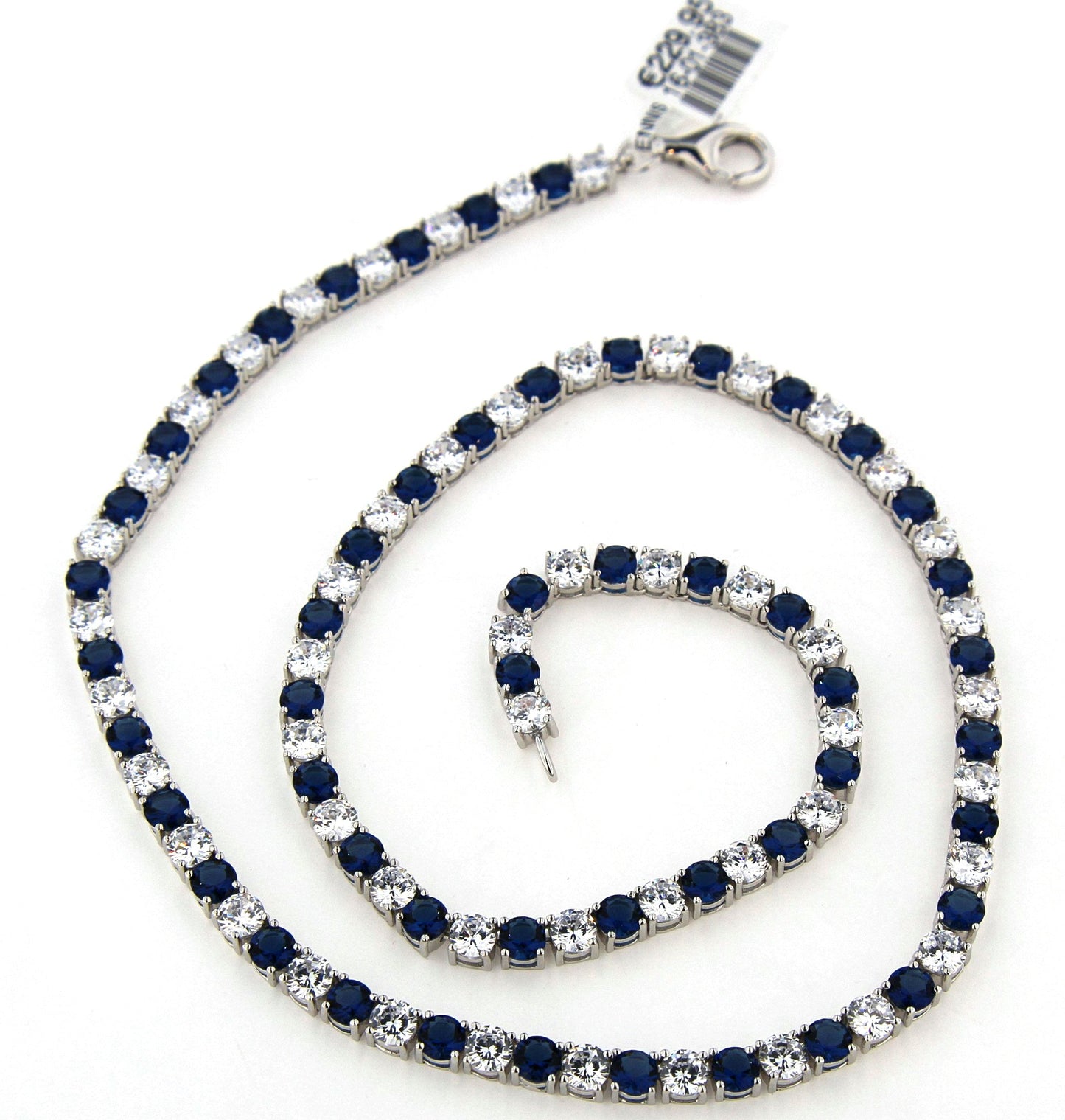 Sterling Silver Cubic Zirconia And Blue Tennis Necklet